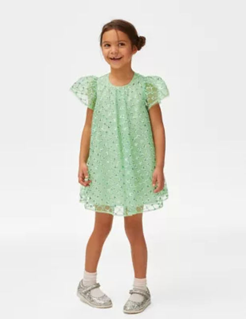 M&S Girls Mesh Sequin Dress...