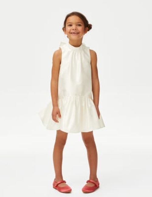 M&S Girls Organza Bow Dress (2-7 Yrs) - 3-4 Y - Ivory, Ivory,Blue