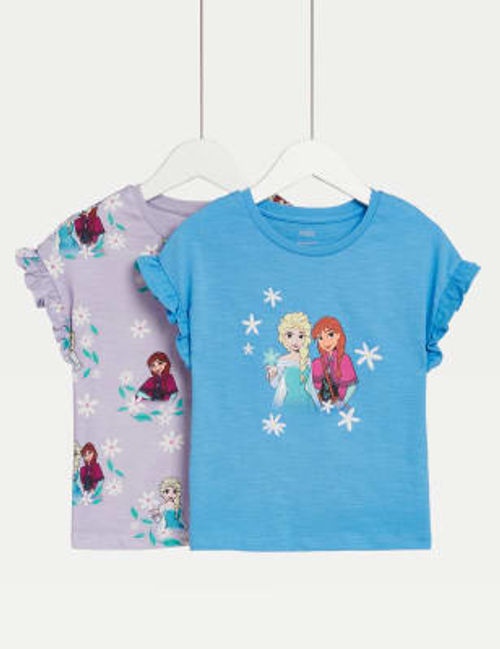 M&S Girls 2pk Pure Cotton Frozen™ T-Shirts (2-8 Yrs) - 2-3 Y - Blue Mix, Blue Mix