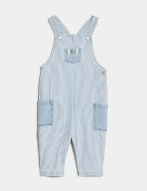 2pc Cotton Rich Striped Dungaree Outfit (0-3 Yrs), M&S Collection