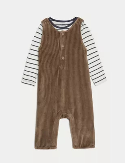 2pc Cotton Rich Striped Dungaree Outfit (0-3 Yrs)