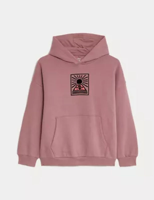 M&S Cotton Rich Skater Graphic Hoodie (6-16 Yrs) - 7-8 Y - Berry, Berry