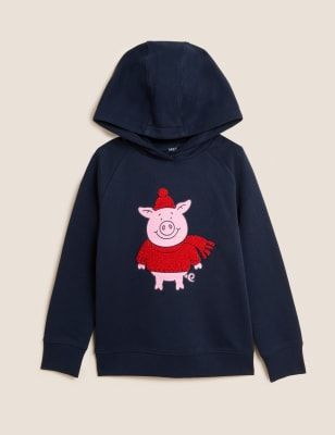 M S Cotton Rich Percy Pig Hoodie 6 16 Yrs 7 8 Y Navy Navy