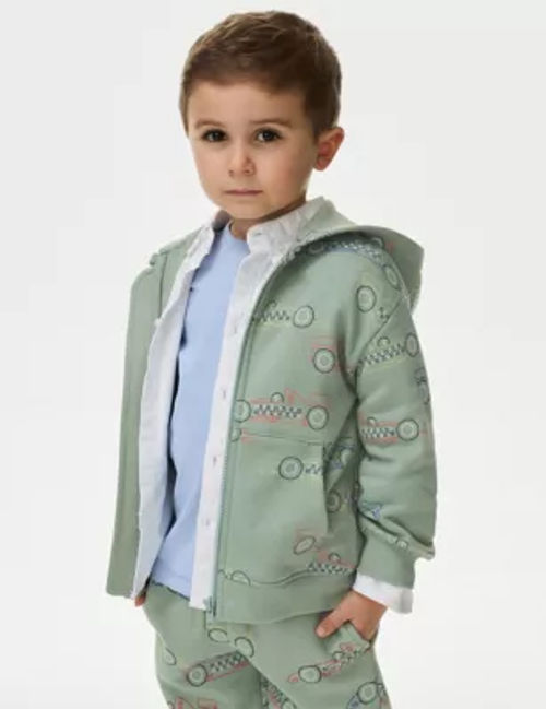 M&S Boys Cotton Rich Cars Zip...