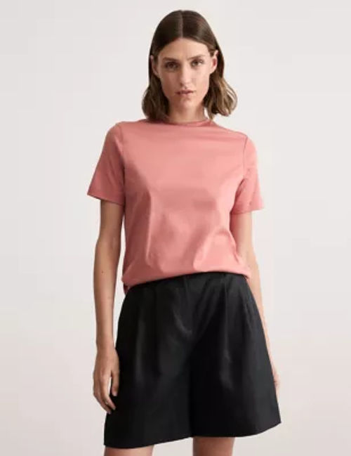 Jaeger Women's Pure Mercerised Cotton T-Shirt - 10 - Pink, Pink,White