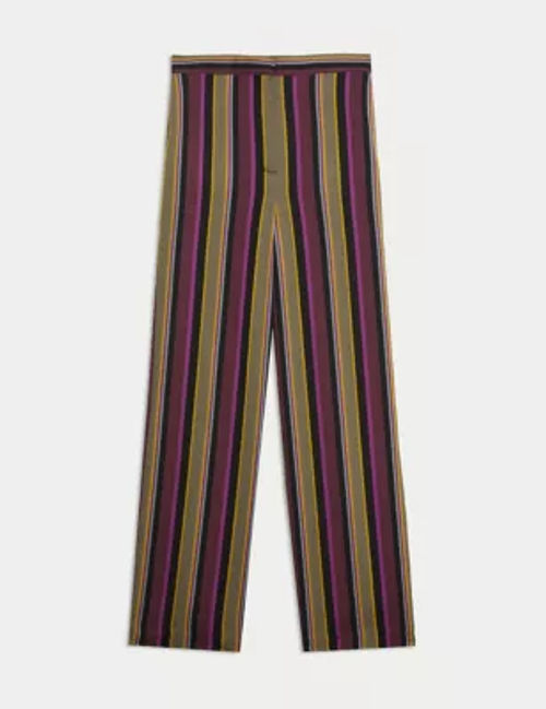 Jaeger Women's Striped Wide Leg Trousers - 14 - Purple Mix, Purple Mix