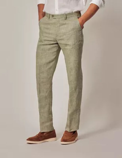 Hawes & Curtis Mens Pure Linen Textured Suit Trousers - 3431 - Green, Green