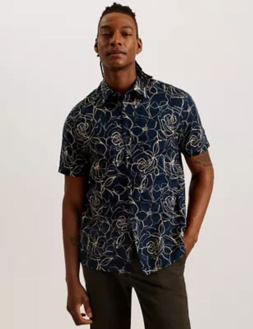 Ted Baker Men's Pure Cotton Floral Shirt - Navy Mix, Navy Mix