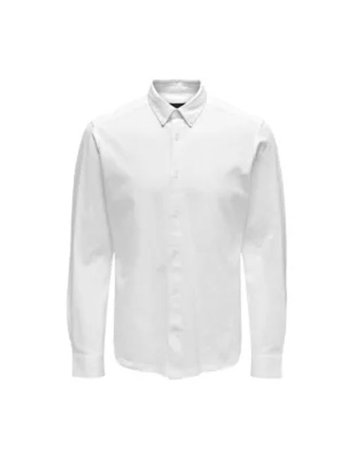 Only & Sons Men's Slim Fit Pure Cotton Dress Shirt - White, White,Blue,Navy