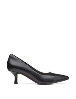 Clarks Womens Leather Kitten Heel Court Shoes 4 Black Black