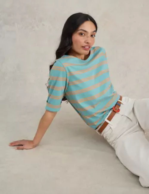 White Stuff Women's Pure Cotton Striped T-Shirt - 6REG - Blue Mix, Blue Mix