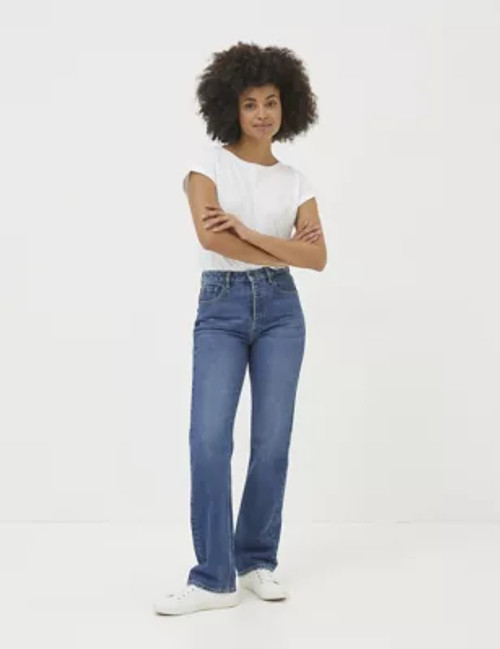 Fatface Womens Mid Rise Straight Leg Jeans - 6LNG - Blue Denim, Blue Denim