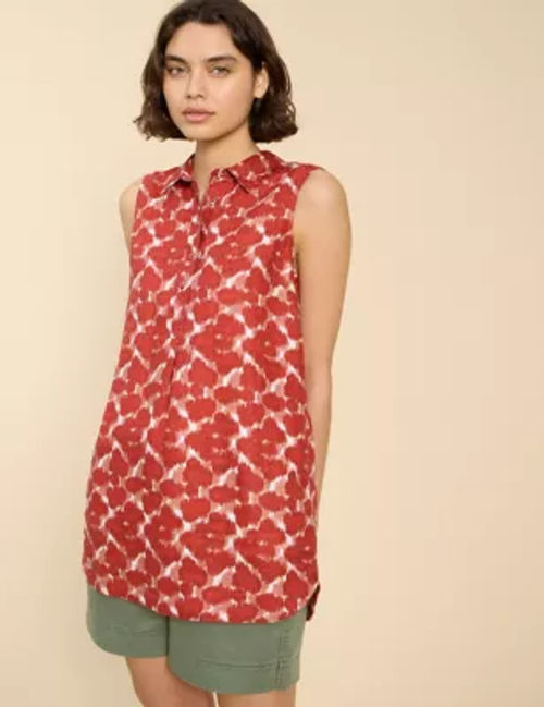 White Stuff Women's Pure Linen Printed Sleeveless Tunic - 6REG - Red Mix, Red Mix