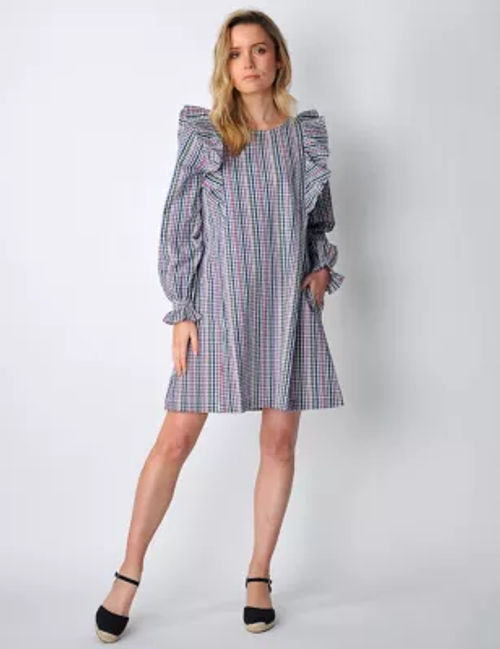 Burgs Womens Pure Cotton Checked Mini Shift Dress - 18 - Multi, Multi