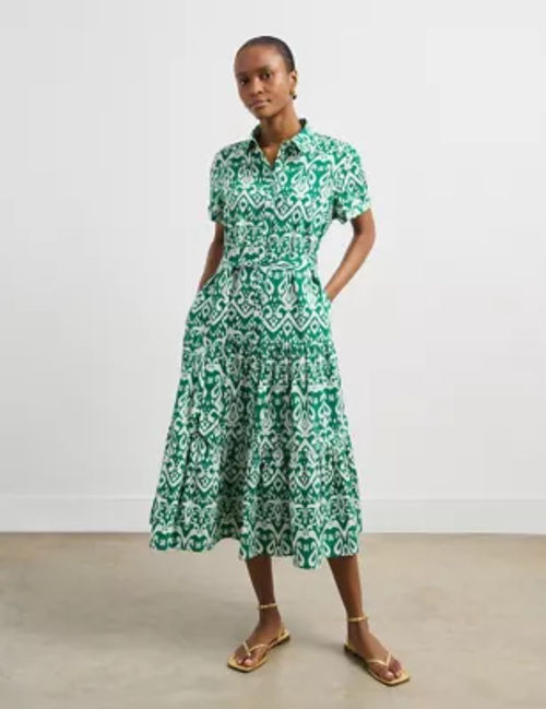 Finery London Women's Pure Cotton Printed Midaxi Shirt Dress - 12 - Green Mix, Green Mix