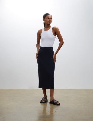 Long pencil top skirt navy