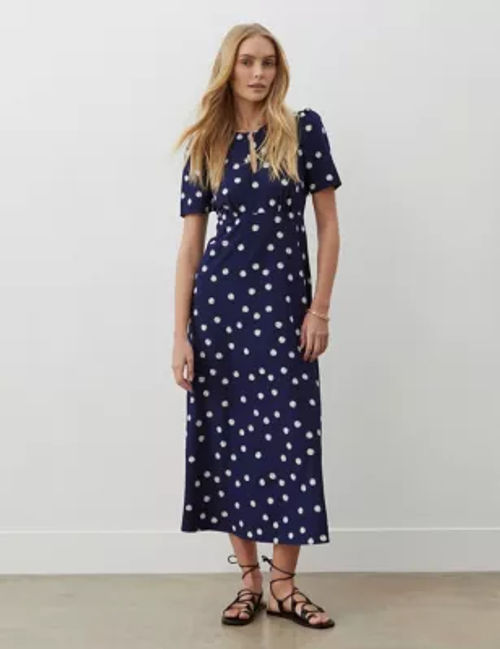 Finery London Women's Polka Dot Round Neck Midaxi Tea Dress - 24REG - Navy Mix, Navy Mix