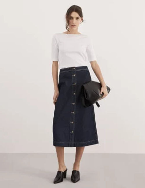 Denim Split Front Midi Skirt, Live Unlimited London