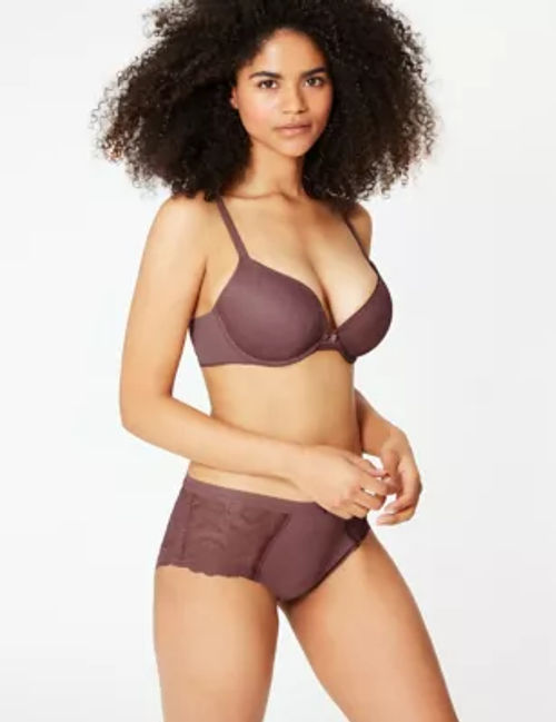 M&S Collection Body Lace Padded Push-up Plunge Bra AA-E