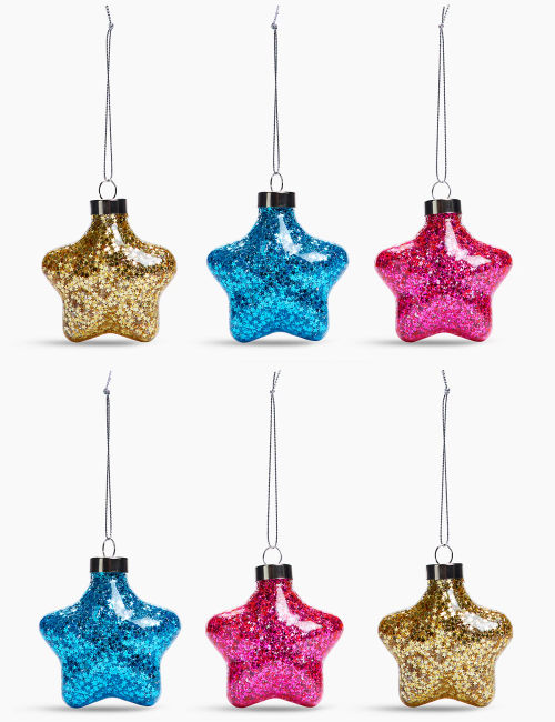 6 Pack Sequin Star Decorations