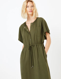 M&S Collection Pure Cotton Utility Jersey Waisted Midi Dress