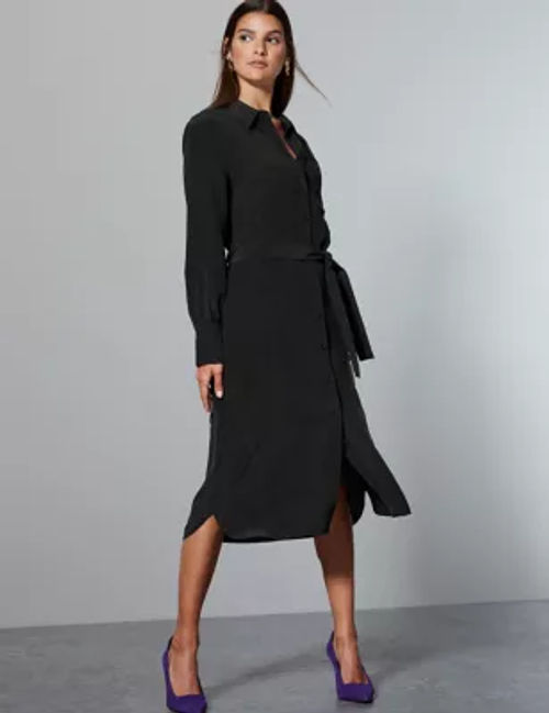 Pure Silk Patch Pocket Shirt Midi Dress, Autograph