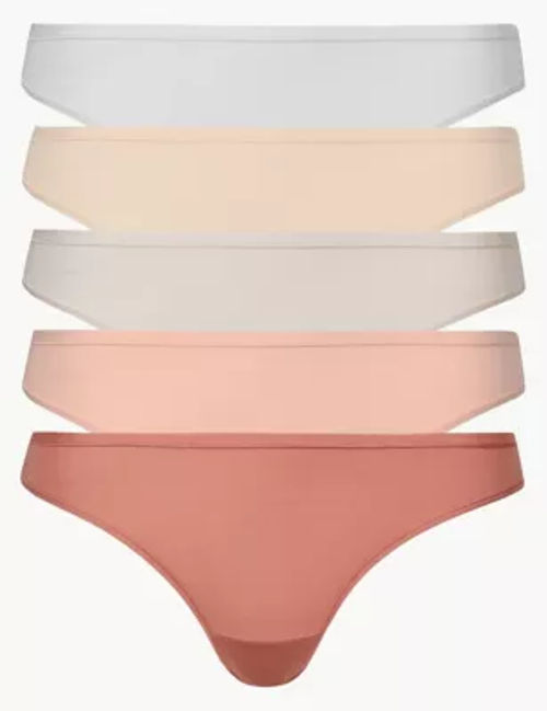 M&S Collection 5 Pack No VPL Microfibre Low Rise Thongs