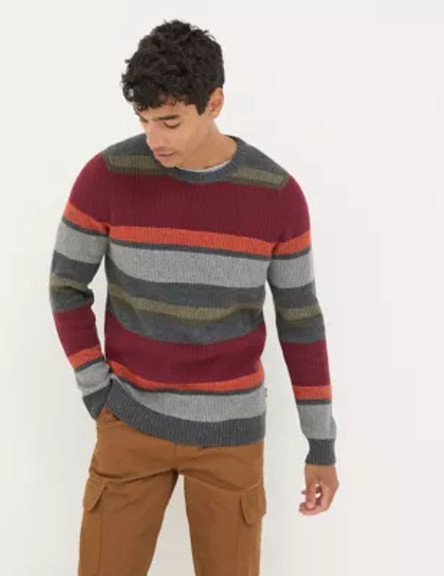 Fatface Men's Pure Cotton Striped Crew Neck Jumper - LREG - Multi, Multi