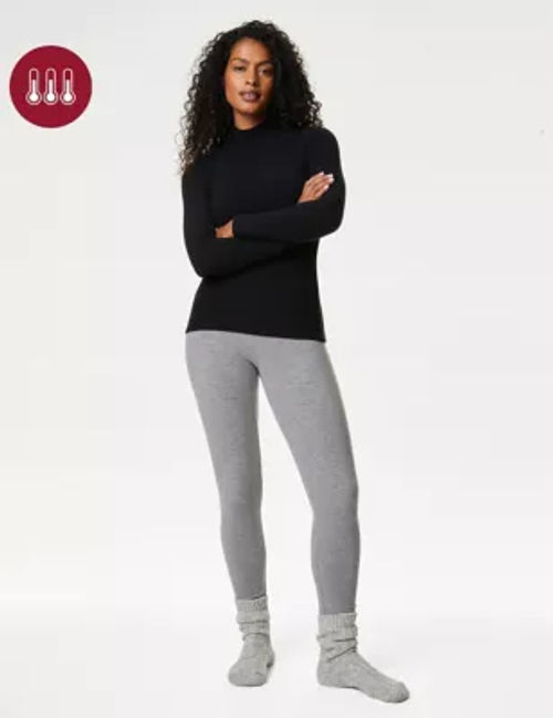 M&S Womens Heatgen™ Max Thermal Fleece Leggings - 14 - Grey Mix