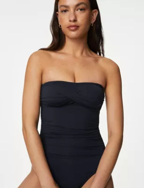 M&S Womens Tummy Control Multiway Bandeau Swimsuit - 14 - Navy