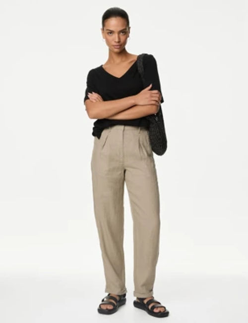 M&S Womens Pure Linen Tapered...