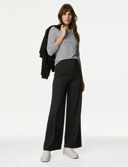 Crepe Tab Detail Wide Leg Trousers