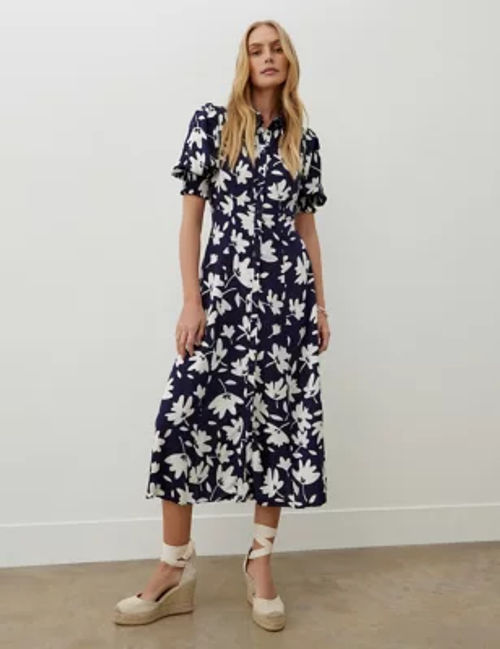 Finery London Women's Floral V-Neck Midi Tea Dress - 20 - Black Mix ...