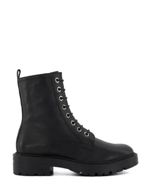 Leather Lace Up Buckle Flat Ankle Boots, Dune London