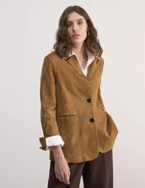 Jaeger Women's Suede Single Breasted Blazer - 12 - Camel, Camel