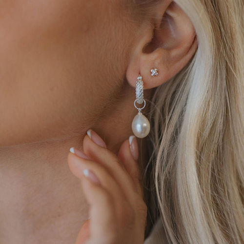 Silver Pearl Drop Earrings,...