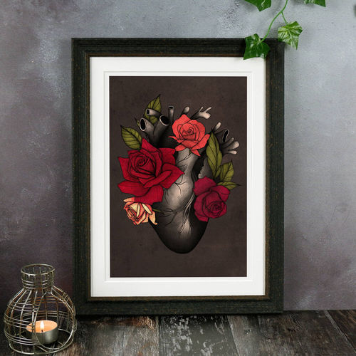 Black Heart And Roses Giclée...