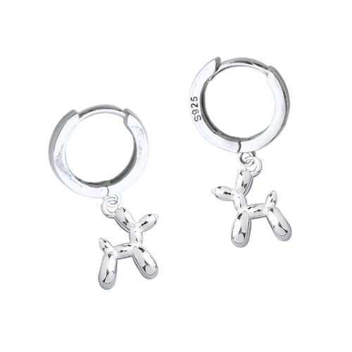 Silver Balloon Poodle Hoop Earrings, Silver