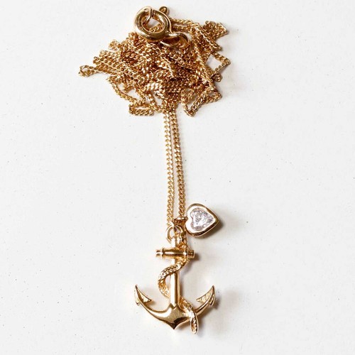 Anchor And Heart Diamond Necklace - Silver/Gold Vermeil, Silver