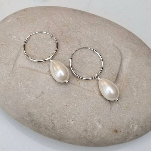 Pearl Sterling Silver Hoop...