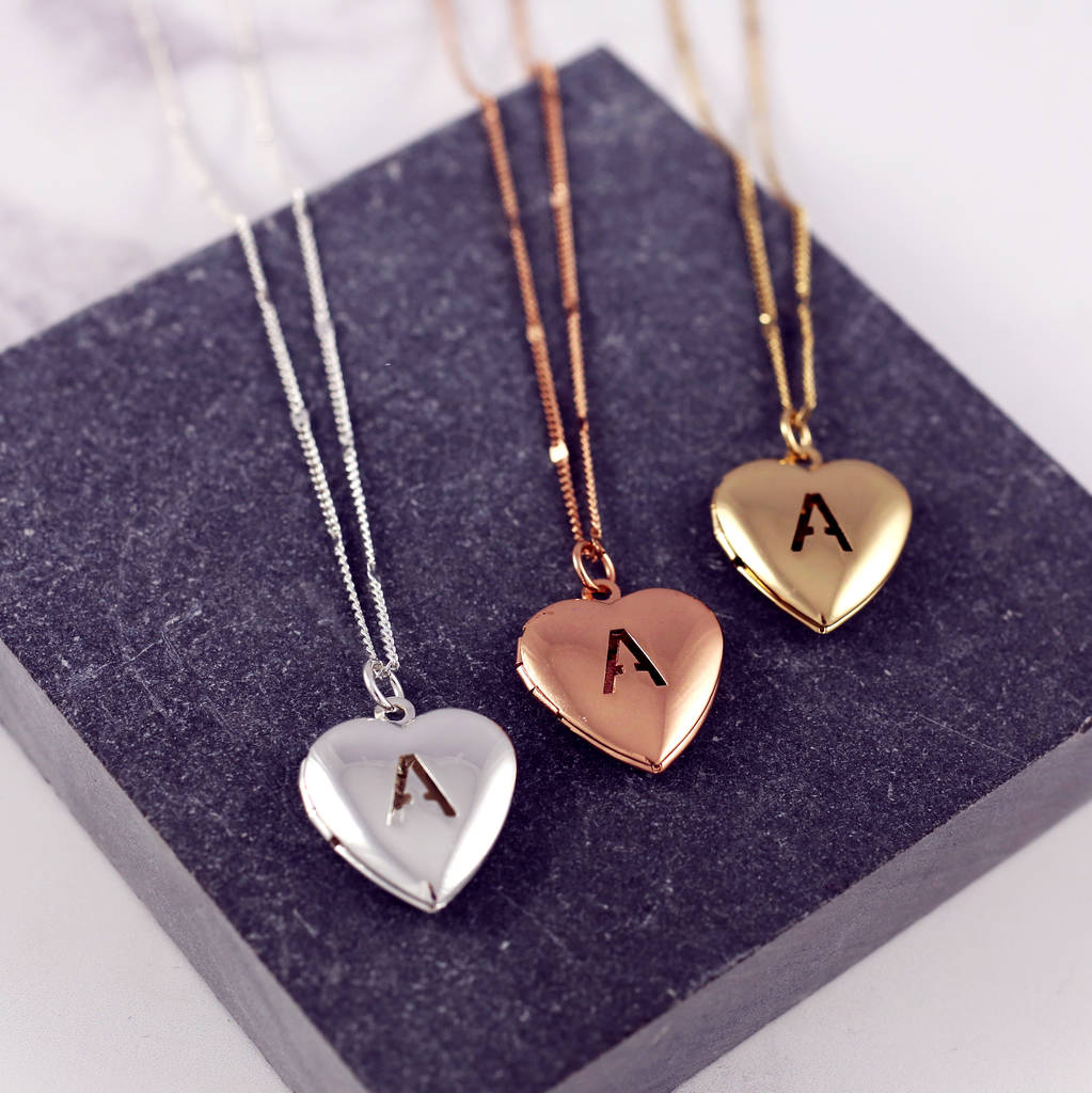 Personalised Heart Letter Locket Necklace, Silver/Gold/Rose Gold | £8.00 |  Port
