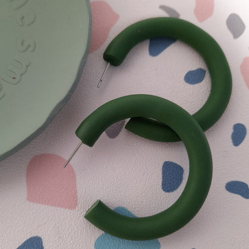 Dark Green Polymer Clay Hoop...