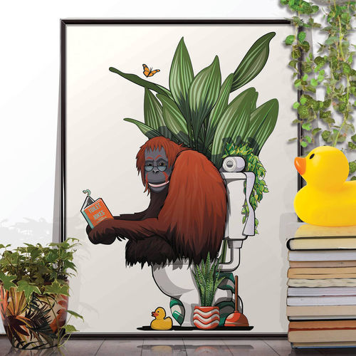 Orangutan Toilet Print, Bathroom, Funny Wildlife Poster