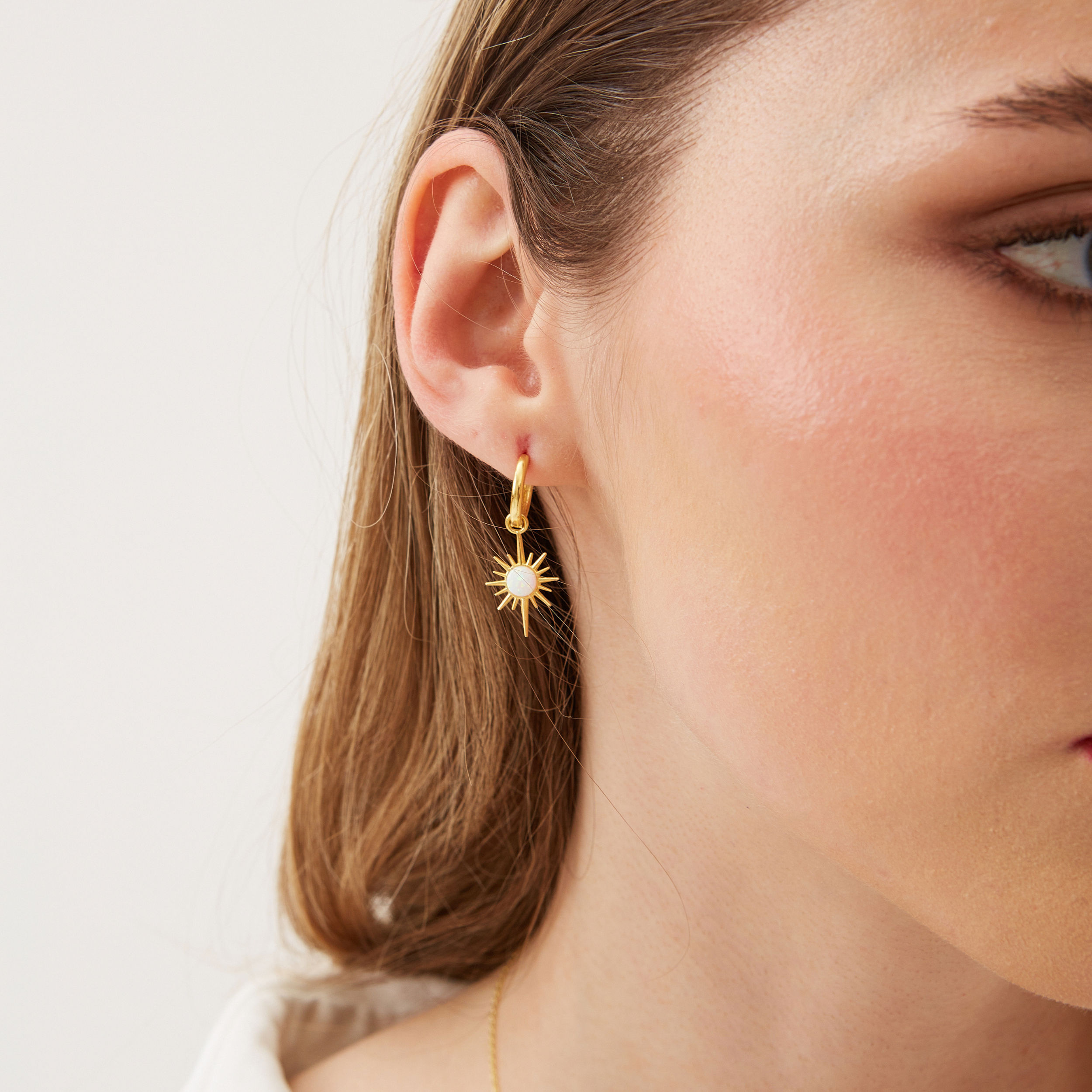 Opal Northernstar Drop Hoop Earring Sterling Silver Silver