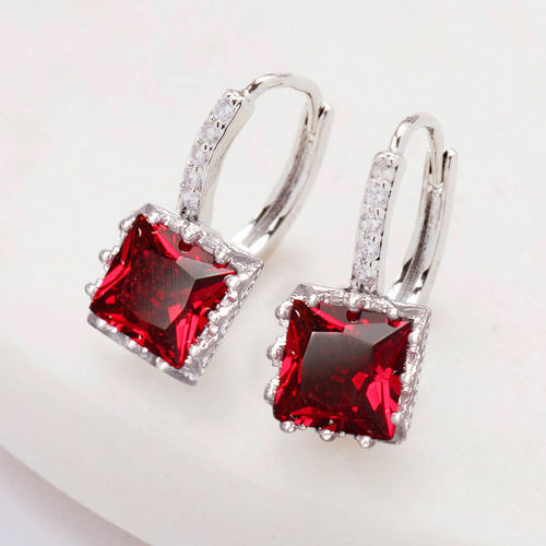 Red Square Crystal Huggie...