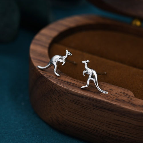 Sterling Silver Kangaroo Stud Earrings, Silver