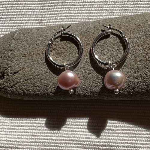 Pearl Sterling Silver Hoop...