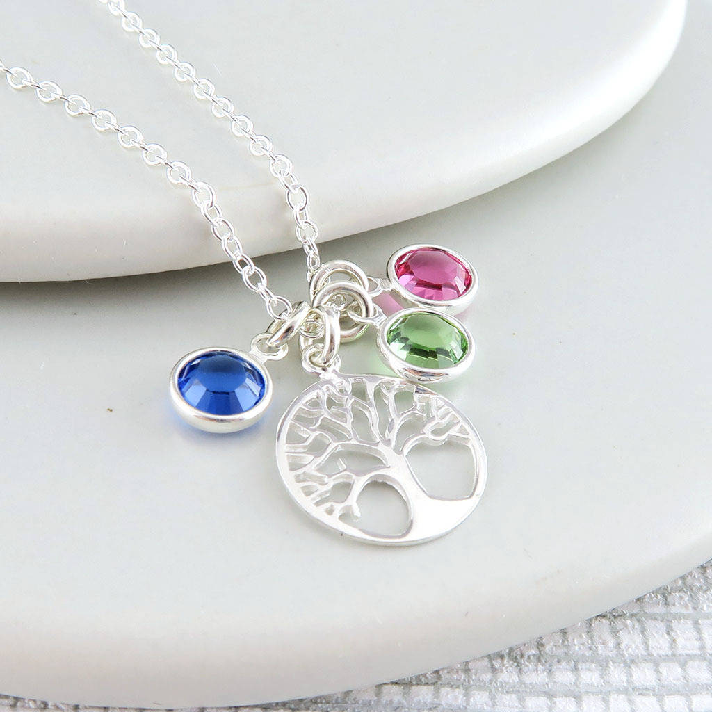 Mother's Oval Family Tree Custom Birthstone Pendant Necklace (7 Gemstones)  | REEDS Jewelers