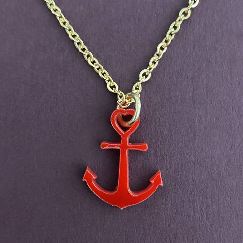 Red Anchor Acrylic Necklace