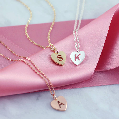 Heart Initial Necklace Rose Gold / W